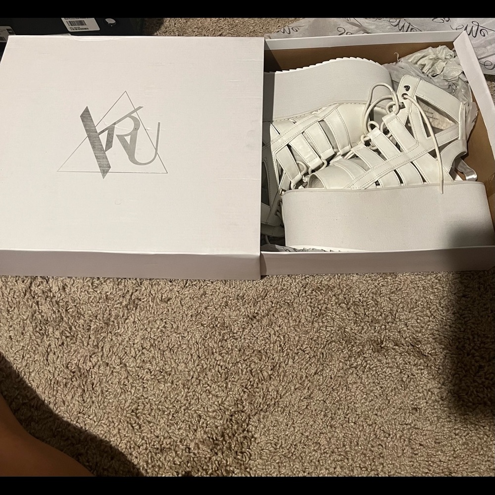 Y.R.U Cutout Platform White Sandals